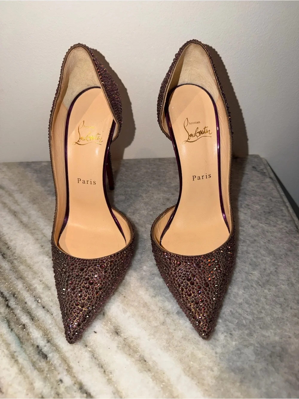 Christian Louboutin Brown Crystal Pointed-Toe Stiletto Pumps - Picture 2 of 4